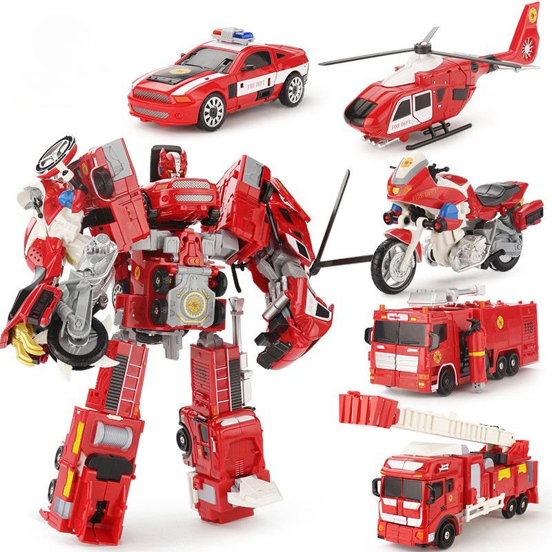 Alloy Version of The Deformed Robot Children's Toy Model Boy Police Car Airplane Fire Truck Combined Car Toy