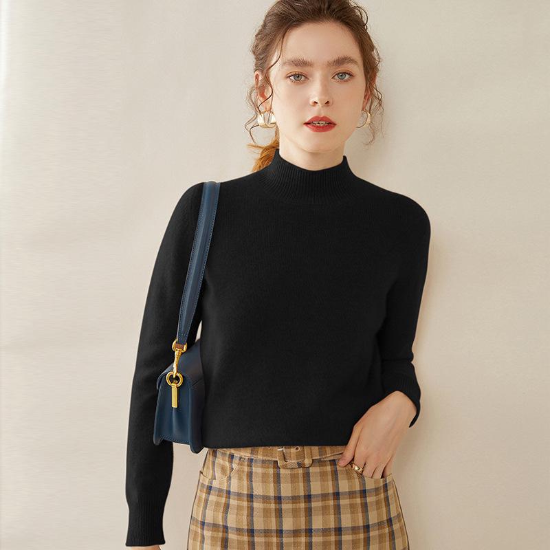 Women's Slimming Cashmere Sweater: Autumn/Winter Loose Knit Base Layer with Half-High Neck