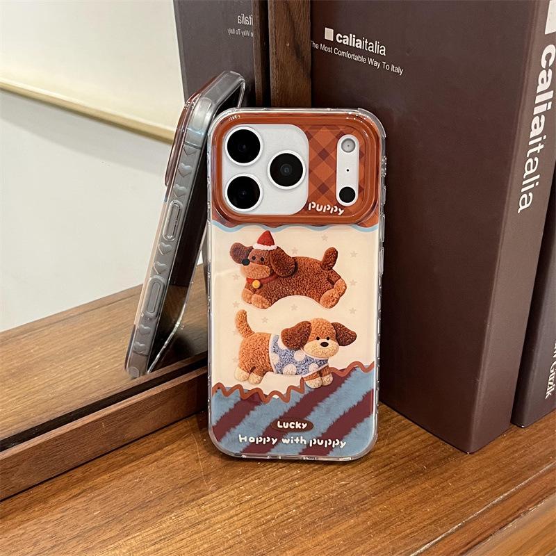 Korean Argyle Patchwork Dachshund iPhone Case - Compatible with iPhone 17, 16 Pro Max, 15, 14 - Women s Edition iPhone 16