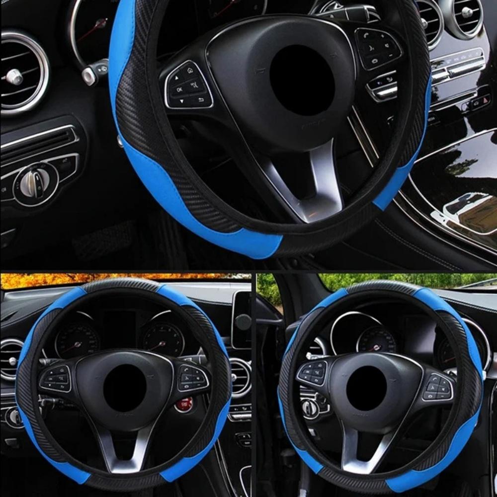 PU Carbon Fiber Leather Car Steering Wheel Cover Protective Cover without Inner Ring for 14.5-15 Inches of Automotive Supplies