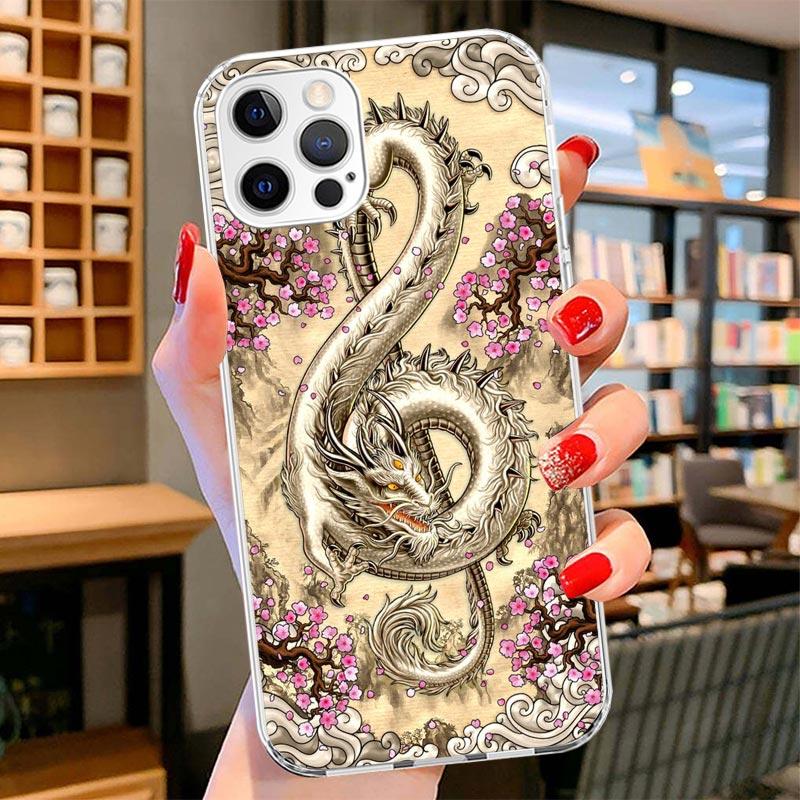 Asian Dragons Animal Tattoo Cover Phone Case For iPhone 16 17 Air 15 14 Pro Max 16E Phone Case 13 Mini 12 11 7 SE 8 Print Patter