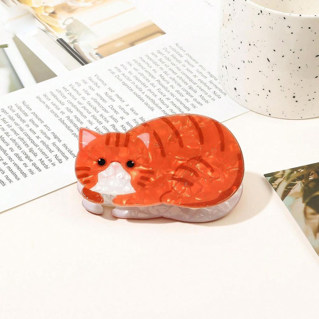 1 Stück Niedliche und Süße Cartoon Orange Katze Handpuppe Kätzchen Haarspange Hochwertige Acryl Haarklammer Hinterkopf Gedrehtes Haar Hai-Klammer