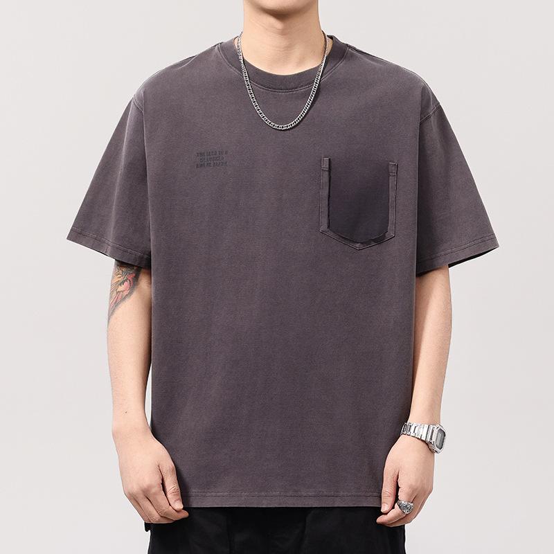 Retro Short-sleeved T-shirt Men's Loose Casual Half-sleeved Round Neck Pure Cotton Shirt