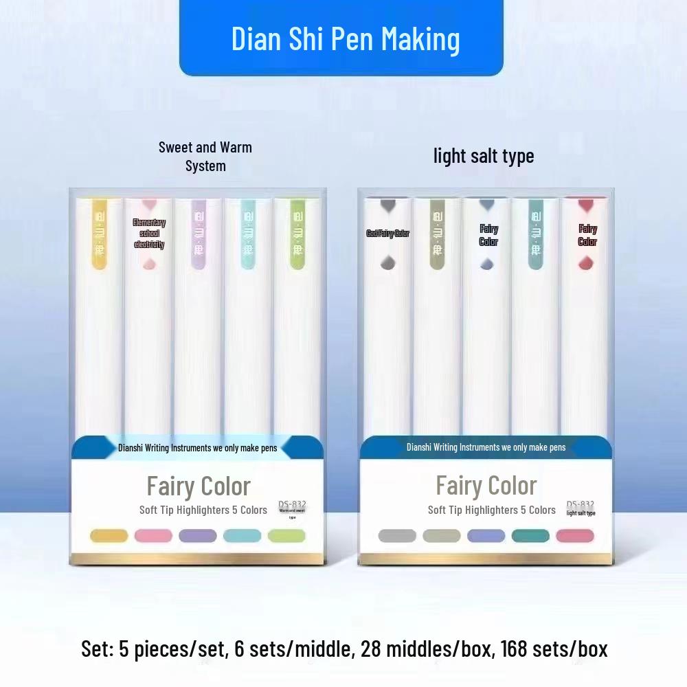 Dian Shi Fairy Color Soft Tip Fluorescent Markers, 10 Bold Highlighting Colors for Students and Journals