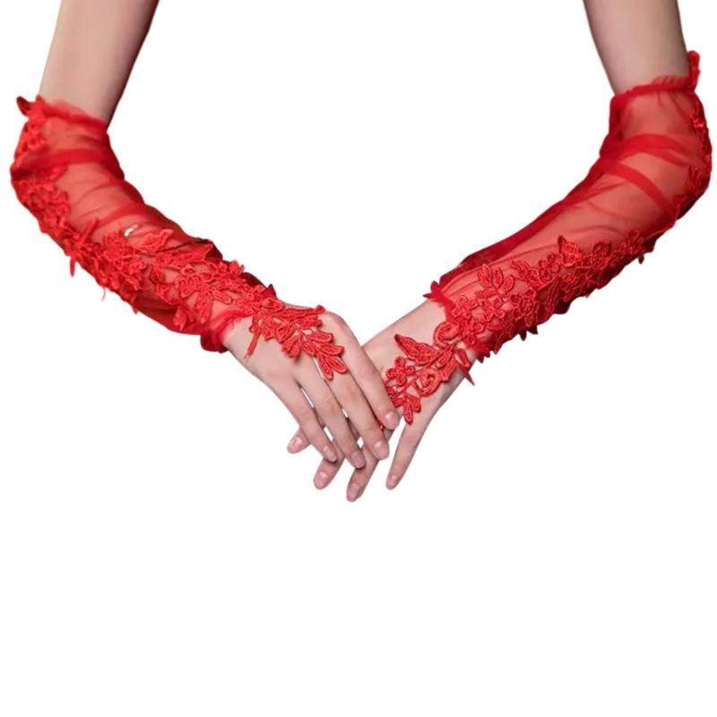 2 Stück Blumen-Spitzen-Fingerlose Handschuhe Tanzpartys Überschuhe Ärmel für Hochzeiten und Veranstaltungen