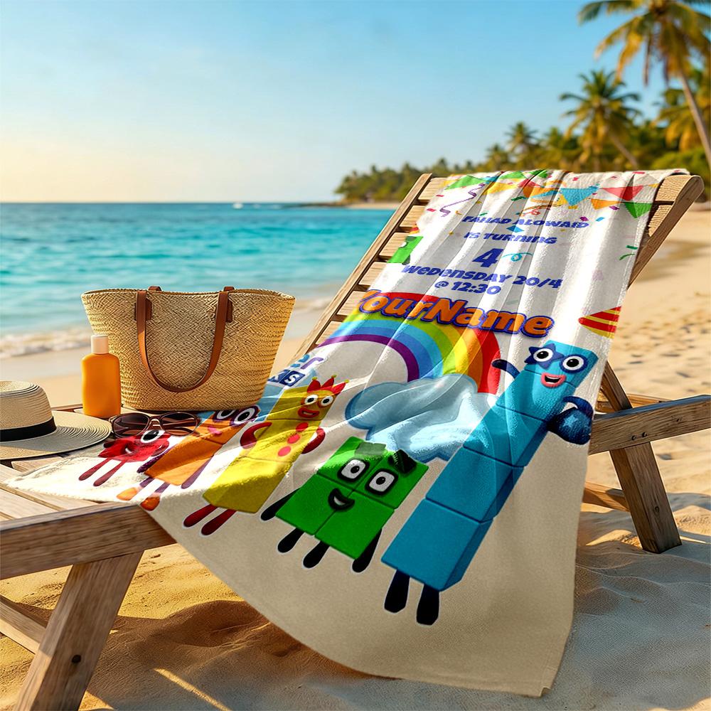 Numberblocks Customize Text Beach Towel Quick-Dry Soft Microfiber Portable for SwimmingBeachCamping Travel Beach AccessoriesGym