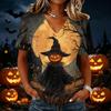 Women's Halloween Print V-Neck Short Sleeve Casual Pullover Top