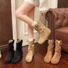 Retro Pleated Stacked Short Martin Boots Women's Autumn New Simple and Thin Retro Flat Knight Boots
