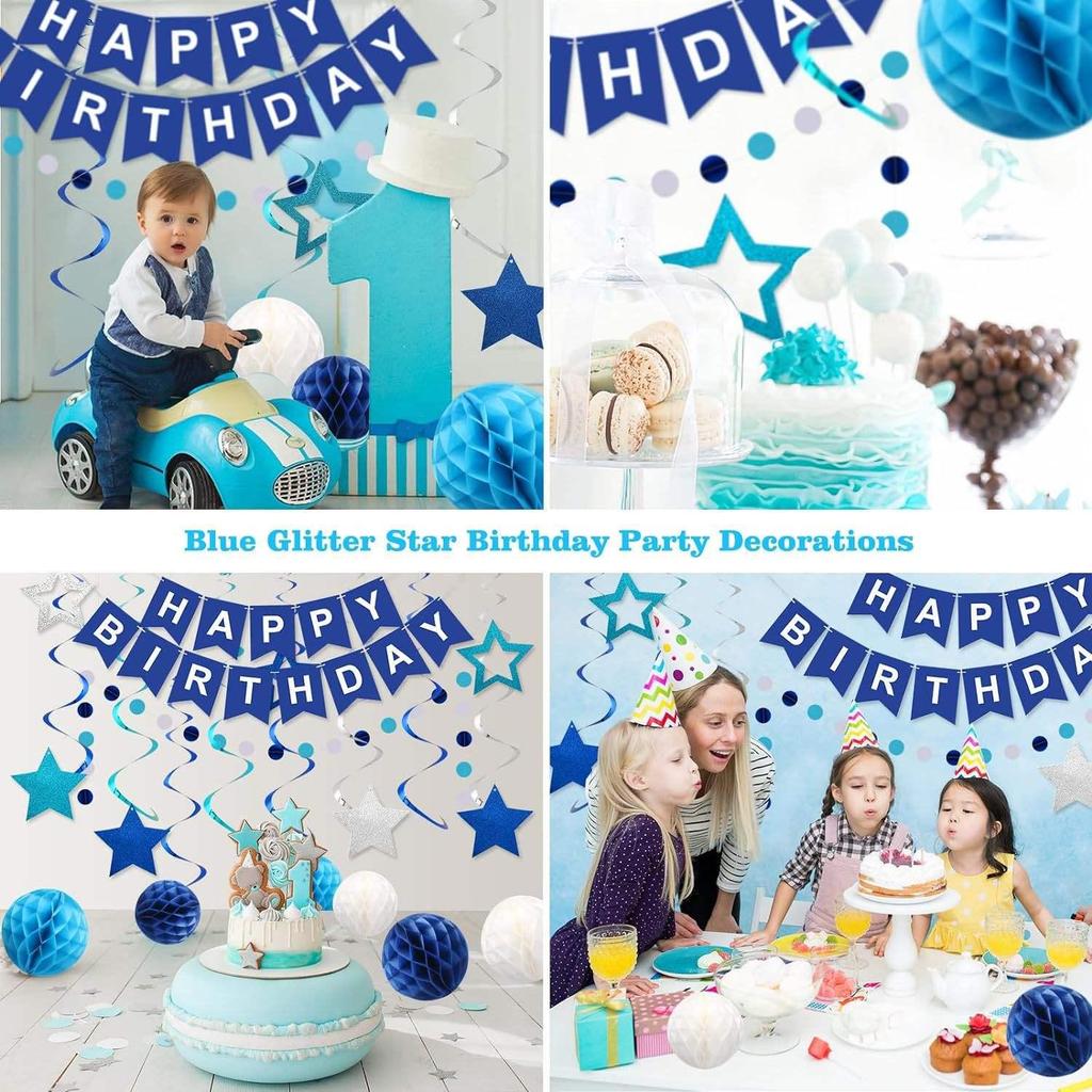 Blue Ocean 3D Folding Fan & Star Pendant Decoration Set for Kids' Birthday Party
