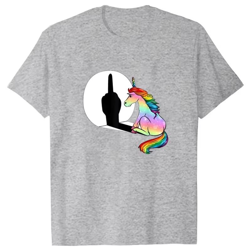 Unicorn Middle Finger T Shirt Women Unisexs TShirt Streetwear Tshirts Anime Clothes Four Seasons