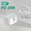 Foldable UK Plug 25W USB-C Port Fast Charging QC3.0 PD Type C Wall Charger Quick Charge Power Adapter for 16/15 Travel
