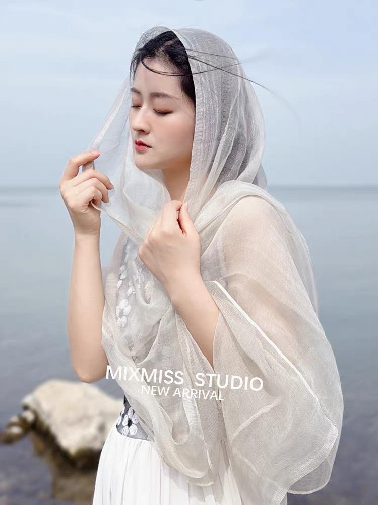 Vreovor Elegant And Comfortable Mesh Thin Scarf Sunscreen Travel Shawl Dual-Purpose Women'S Spring Summer Autumn Yarn High-End