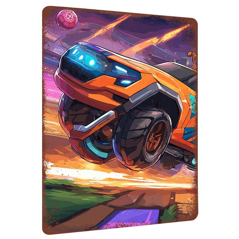 Custom Game Theme Metal Wall Art Orange Racing Car Design Home Decor for 7.9x11.8In(20x30cm)