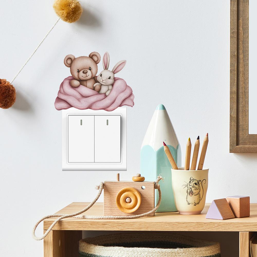 Self Adhesive Switch Plate Stickers Cute Bear and Rabbit Peel and Stick Removable Waterproof
