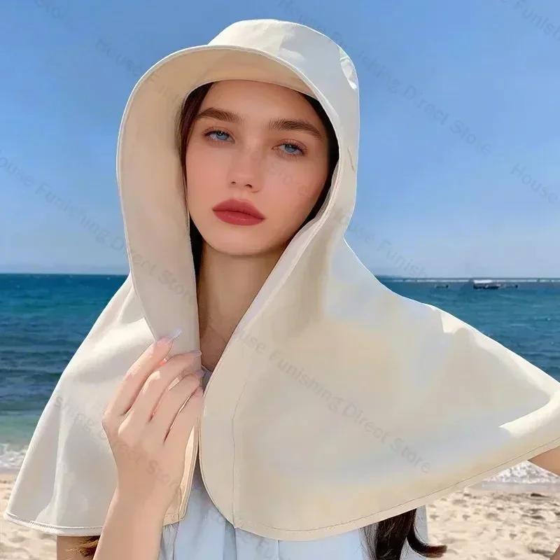 Full Face Sun Protection Hat Outdoor Women Summer Sunshade Visor Big Hat with Neck Protection Shawl for Fishing Hiking Hat