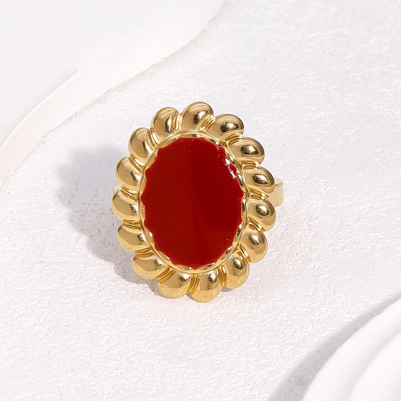 Stainless Steel Sun Flower Red Drip Oil Rings for Women Men Niche Personality No Fading Opening Rings Party Jewelrty Accessories