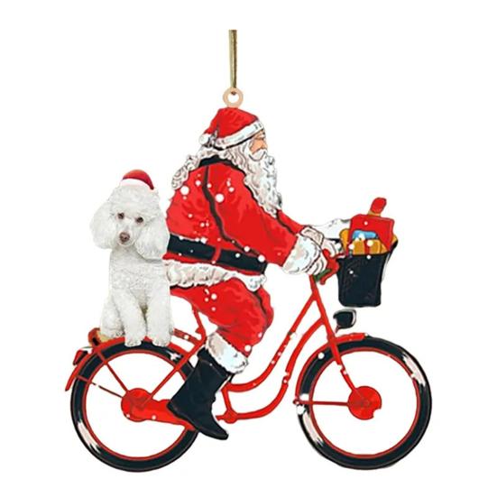 Santa Riding A Bicycle with A Dog Ornament Cute Acrylic Santa
