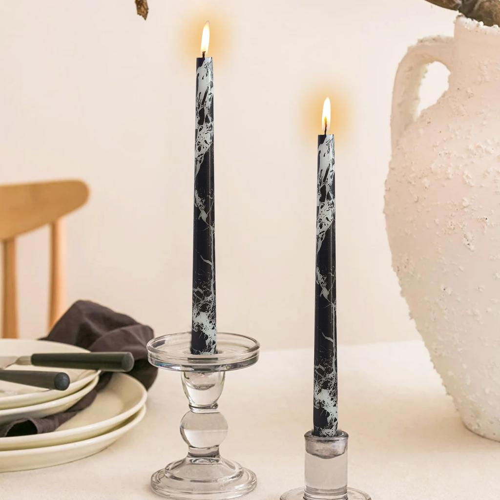 10 Inch Taper Candles Marble Print Candlesticks Handmade Set of 2PCS Unscented Tapered Candle for Hone Decoration Party
