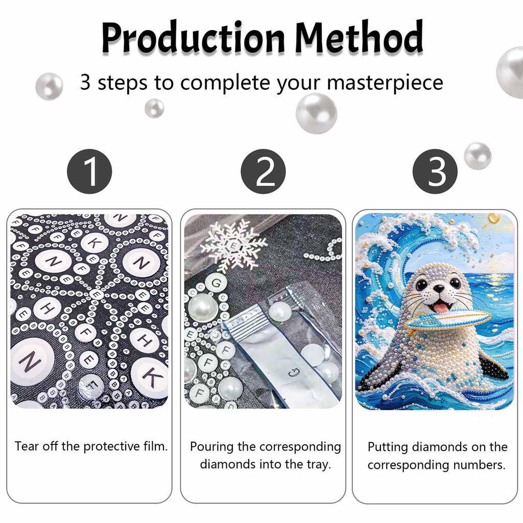 Surfing Seal Pearl Painting Kit with Frame Sparkling Bead Canvas Creative Leisure Craft for Wall Decor Gift DIY Art Project Supplies