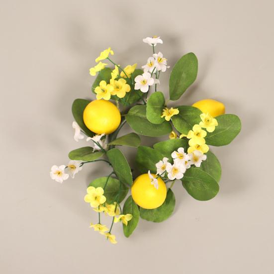 Lemon Flower Wreath Candle Ring Artificial Leaves Spring Greenery Garland Pillar Candle Home