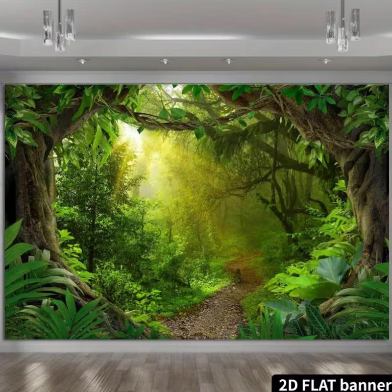 2D Üppiger Regenwald Kulisse Fotografie Hintergrund Banner
