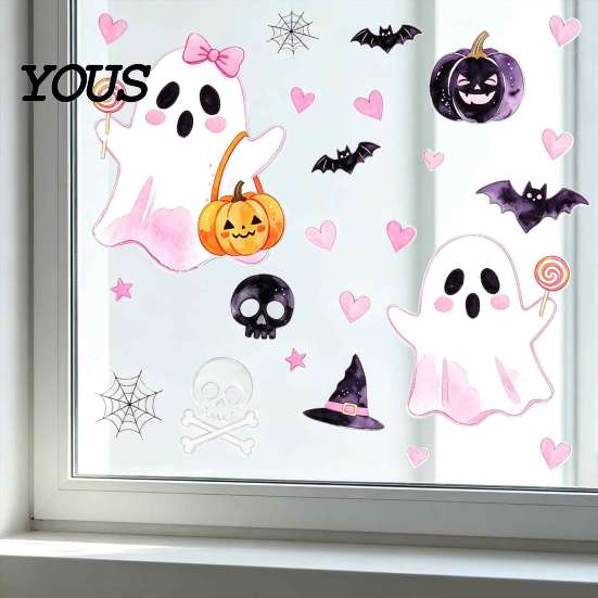 Room Halloween Decorations 2 Sheets Cartoon Ghost Window Cling, Spooky Decorative Decals Glass Sticker, Waterproof Static Decal for Holiday