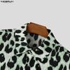 INCERUN Oversized Men's Short Sleeve Lapel Collar Button Up Leopard Print Shirts Tops