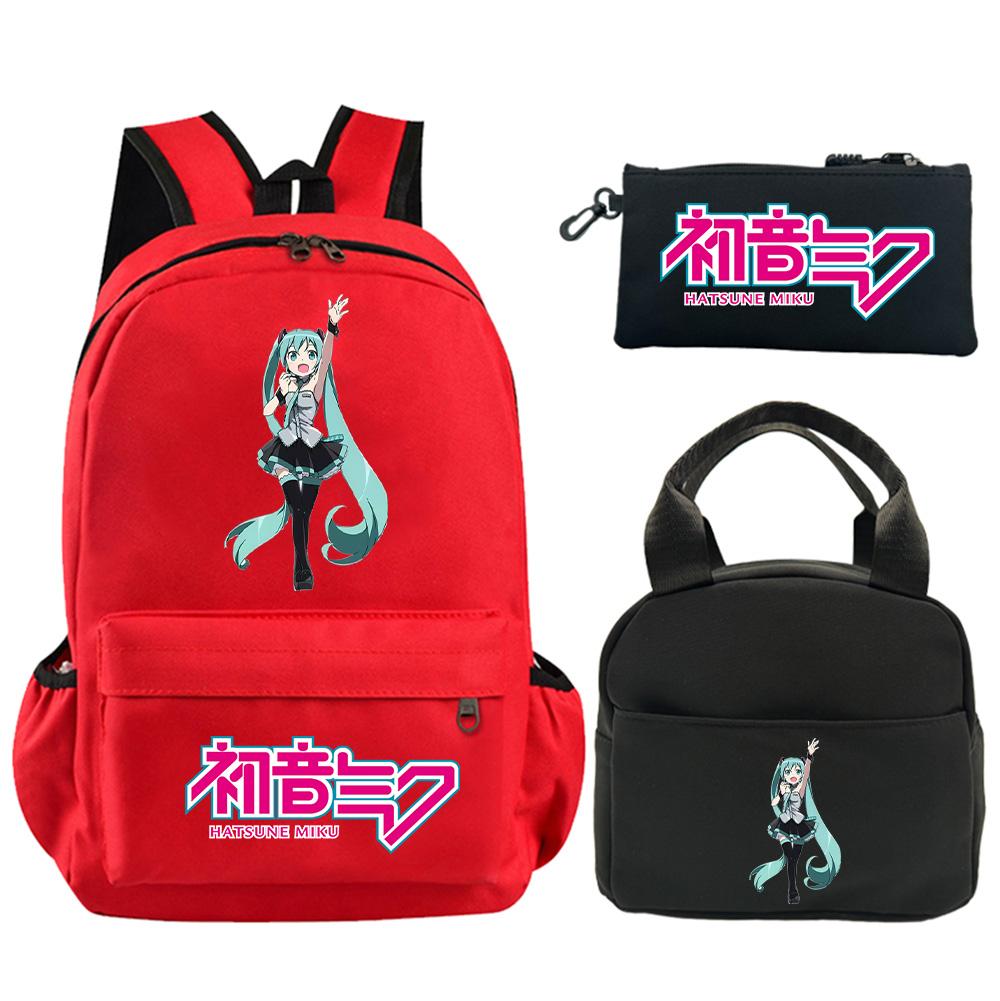 3Pcs/set Anime Hatsune Miku Printed Backpack with Shoulder Bag Pencil Case for Teenager Student Boy Girl Schoolbag Large Capacity Waterproof Bookbag