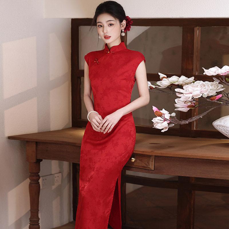 Red National Style New Chinese Long Cheongsam Improved Young 1011 New Women's High-end Engagement Toasting Dress