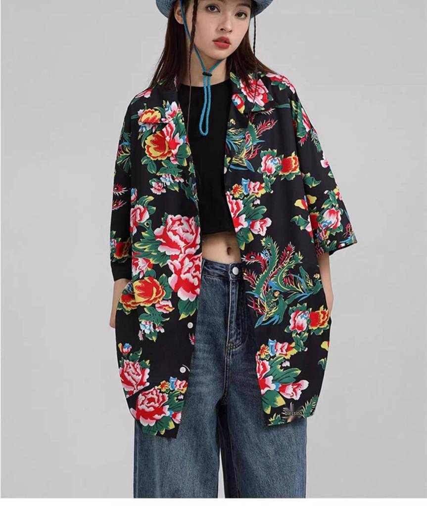 Women's Retro Floral Chinese Trend Long Sleeve Shirt - Spring/Autumn Fashion Versatile Top