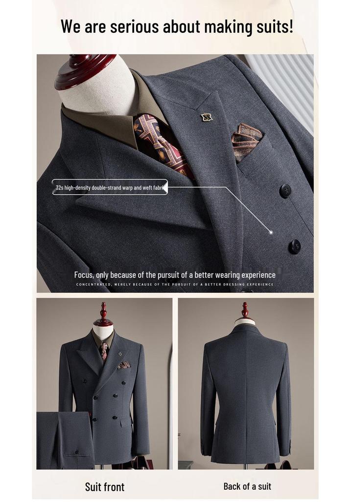 Men's High-End Double-Breasted Wedding Suit - Slim Fit, Professional Formal Wear, Versatile Fashion