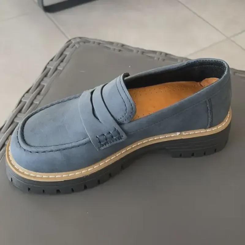 2024 Retro Britischer Stil Damen Loafer: Große Größe, Lässig, Dicke Absätze & Sohlen für Frühling und Herbst