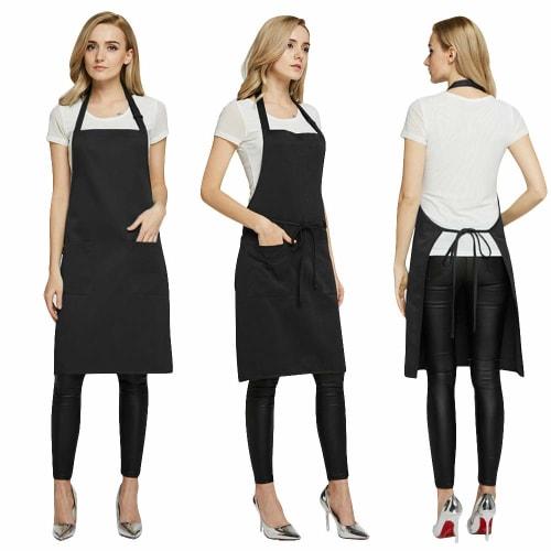 Autuki Simple Apron, Cafe Apron, Work Apron, Plain Apron for Gardening, with Pockets, Wrinkle-Resistant, Adjustable, Unisex, Black, G1