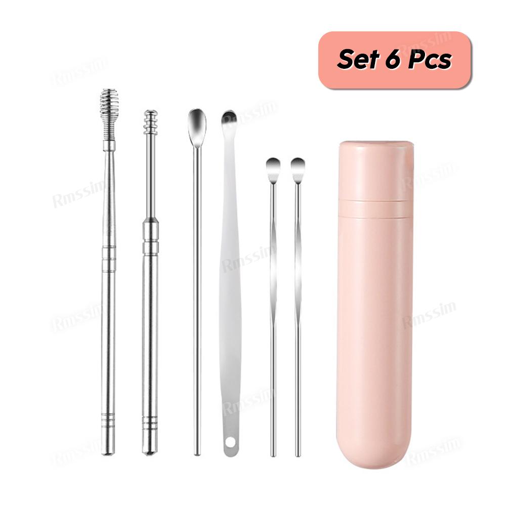 6pcs/Set Ear Cleaner Set Earpick Ear Wax Remover Ear Spoon Curette Ear Cleaning Spiral Earpick Easy Earwax Removal Ear Cleaner