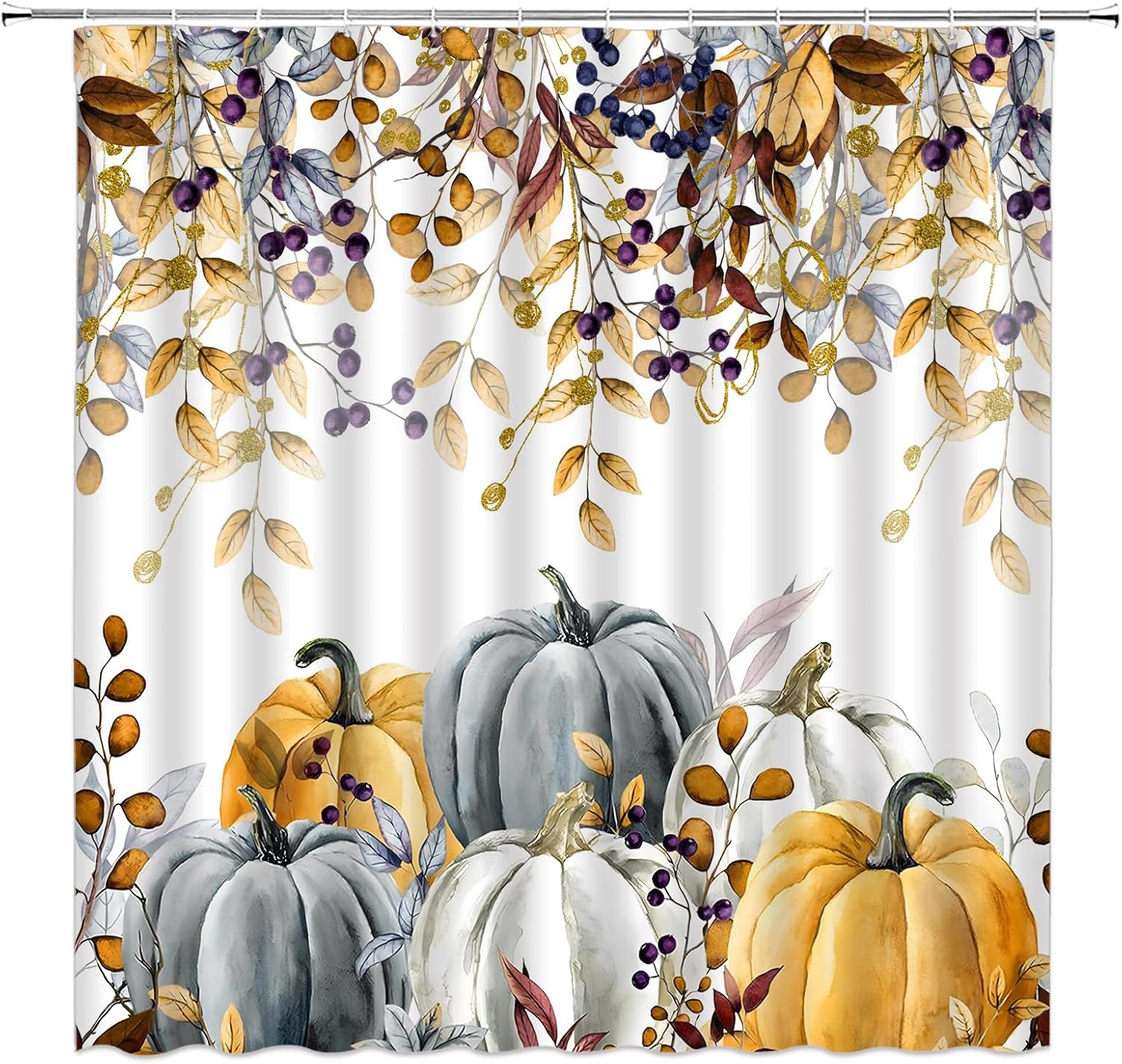 

Thanksgiving Pumpkins Shower Curtain Watercolor Leaves Colorful Pumpkin Harvest Fall Autumn Fabric Decorative Bathroom Curtains 90x180CM