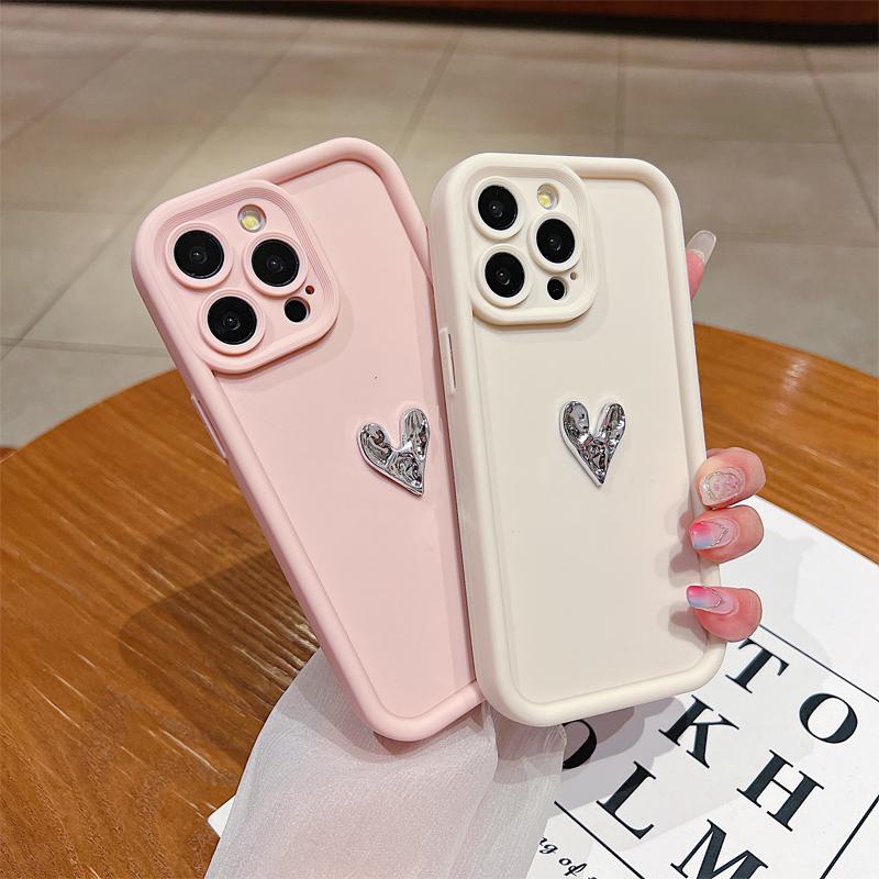 Glitter 3D Love Heart Silicone Soft Phone Case For iPhone 16 15 14 13 12 11 Pro Max XS XR 7 8 Plus Shockproof Candy Matte Cover