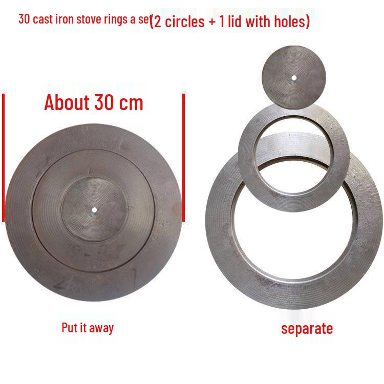Cast Iron Firewood Stove Ring & Lid: Thickened Rustic Pot and Fire Pit Accessories