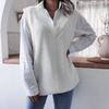 Mulheres primavera outono colete de malha camisola jumper pullovers topo com decote em v sem mangas cintura solta cor sólida sl