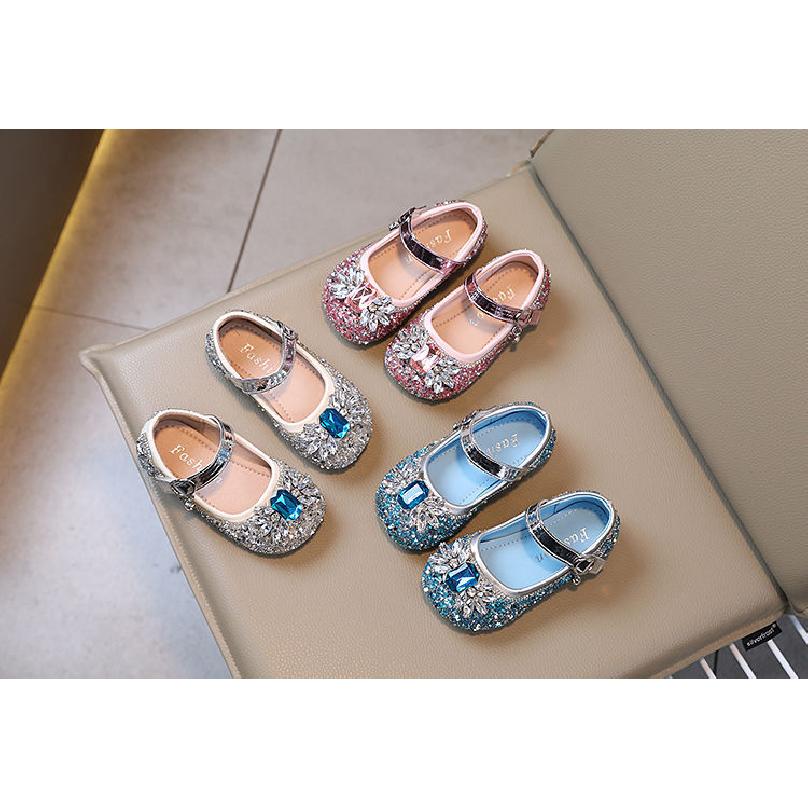 Girls Princess Shoes Spring and Autumn New Rhinestone Fashion Bow Baby Girl Crystal Shoes Soft Sole Elsa Single Shoes