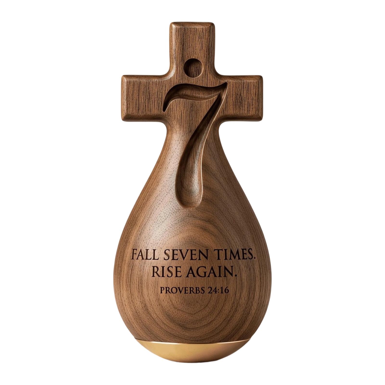 

Faithful Roly-Poly Ornament, Wooden Cross Fall Seven Times Again Decor, Inspirational Tabletop Figurine One Size коричневий