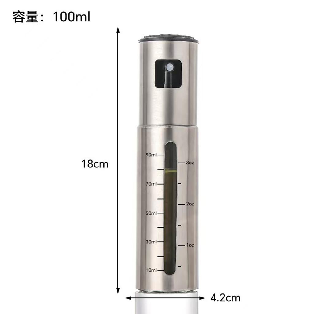 100ml Stainless Steel Oil Sprayer Bottle Press Pump Kitchen Cooking Barbecue Oil Dispenser with Measurement Window for Controlled Usage