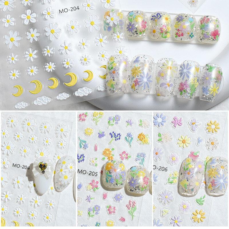 White Wildflower Embossed Relief Nail Art Decoration Sticker 3D Manicure Decals