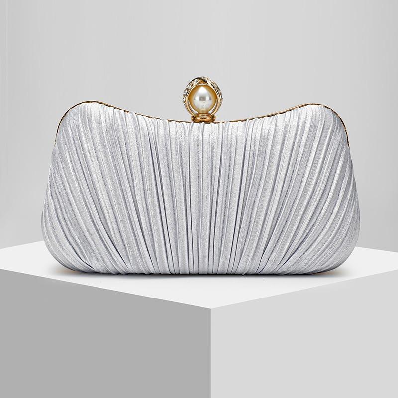 Satin pleated dress bag, dance party bag, wedding bag, banquet versatile shoulder bag, oblique light luxury messenger new model