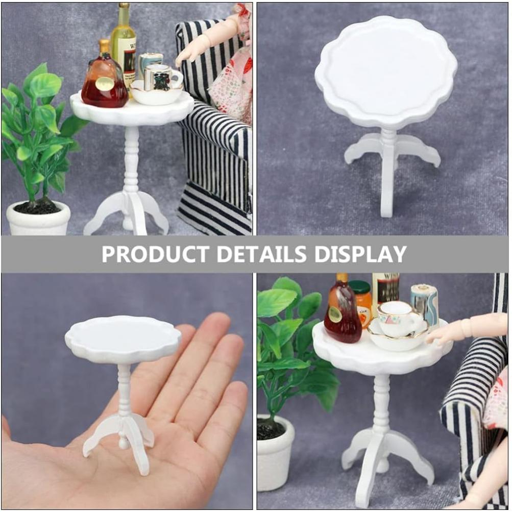 Mini Dollhouse Yan Sehpa Yuvarlak Yan Sehpa Model Ölçek 1/12 Ahşap Mini Ev Mobilyası Çocuk Odası Sahne Dekorasyonu İçin Rol Yapma Oyuncağı