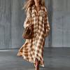 Women's Loose Fit Vintage Plaid Long Sleeve Shirt Dress for Casual Everyday Wear