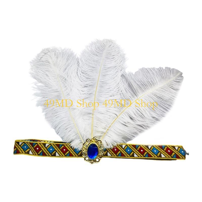 

49MD Mardi Gras Headdress Crystal Oversized Headband Carnivals Headbands білий