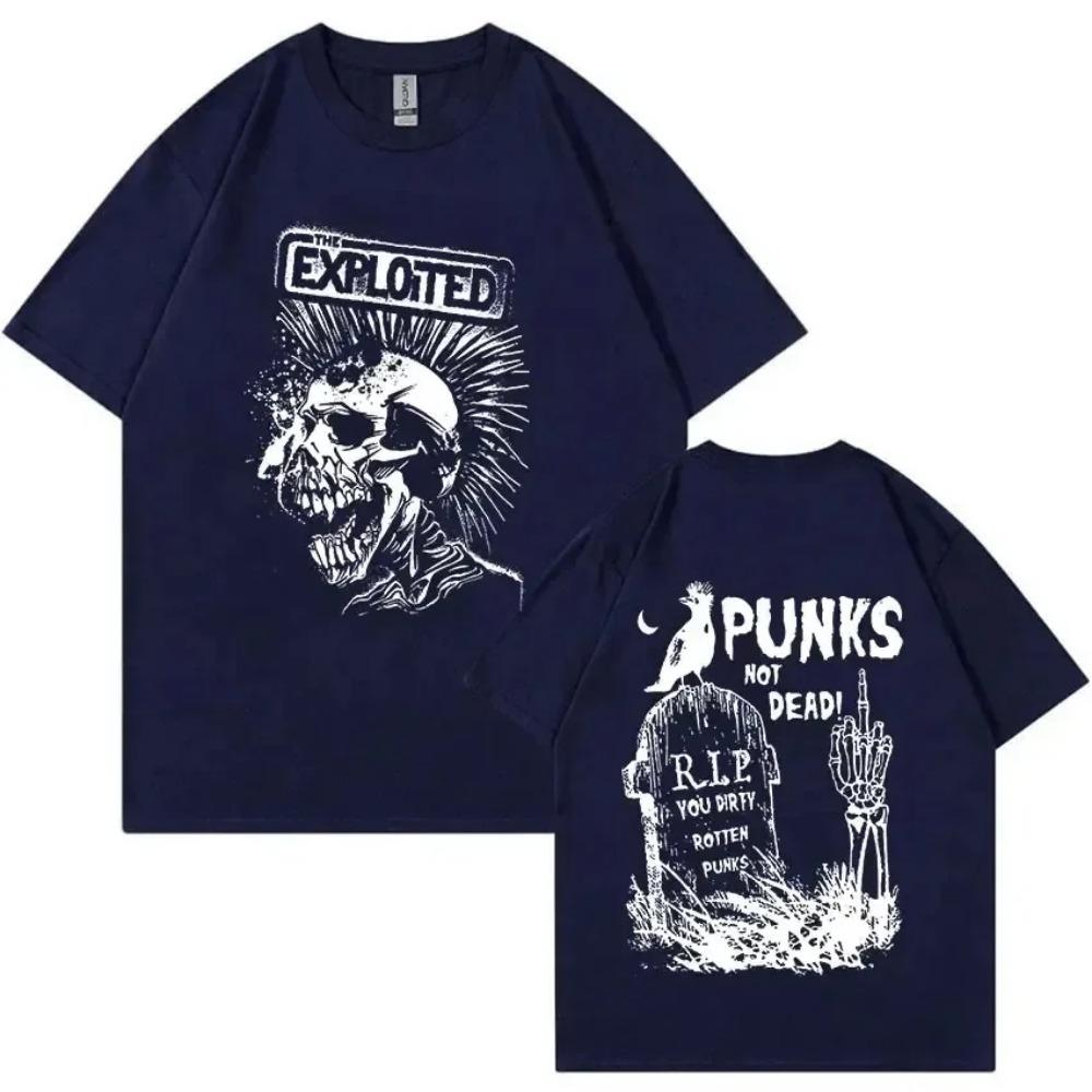 Band The Exploited Retro Graphic Tee Shirt Punks Not Dead Streetwear T-shirt Men's Women Hip Hop 100% Cotton Oversized Tees