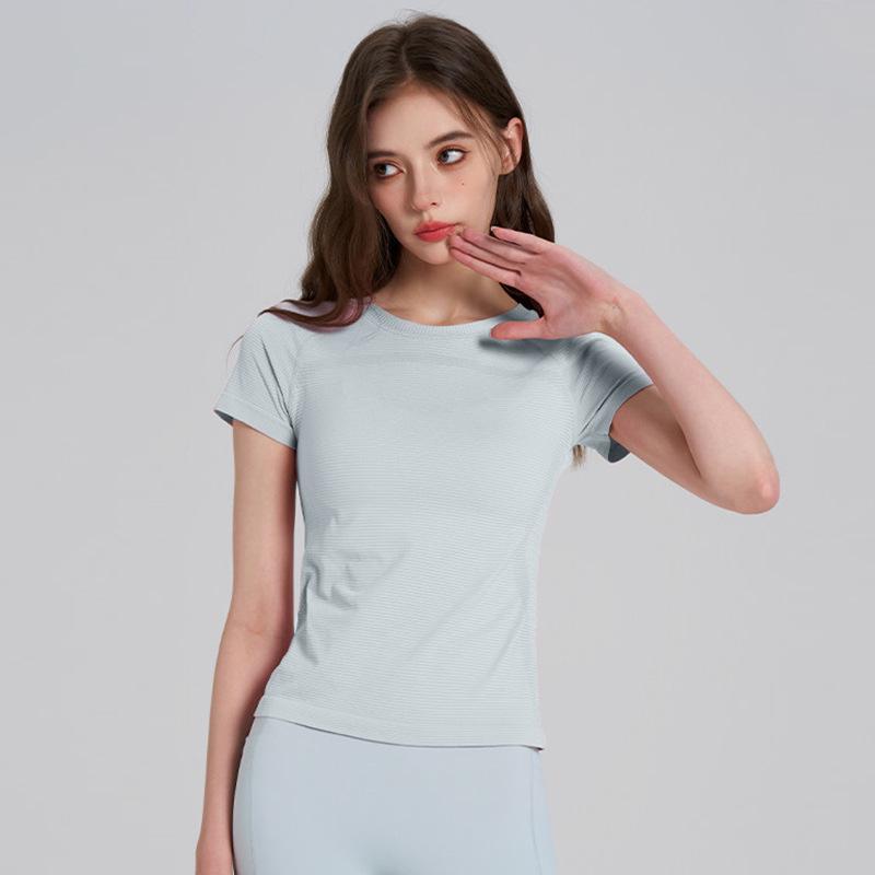 Women's Slim-Fit Knit Yoga Tee - One-Piece, Short Sleeve, Casual Outdoor Sports Top