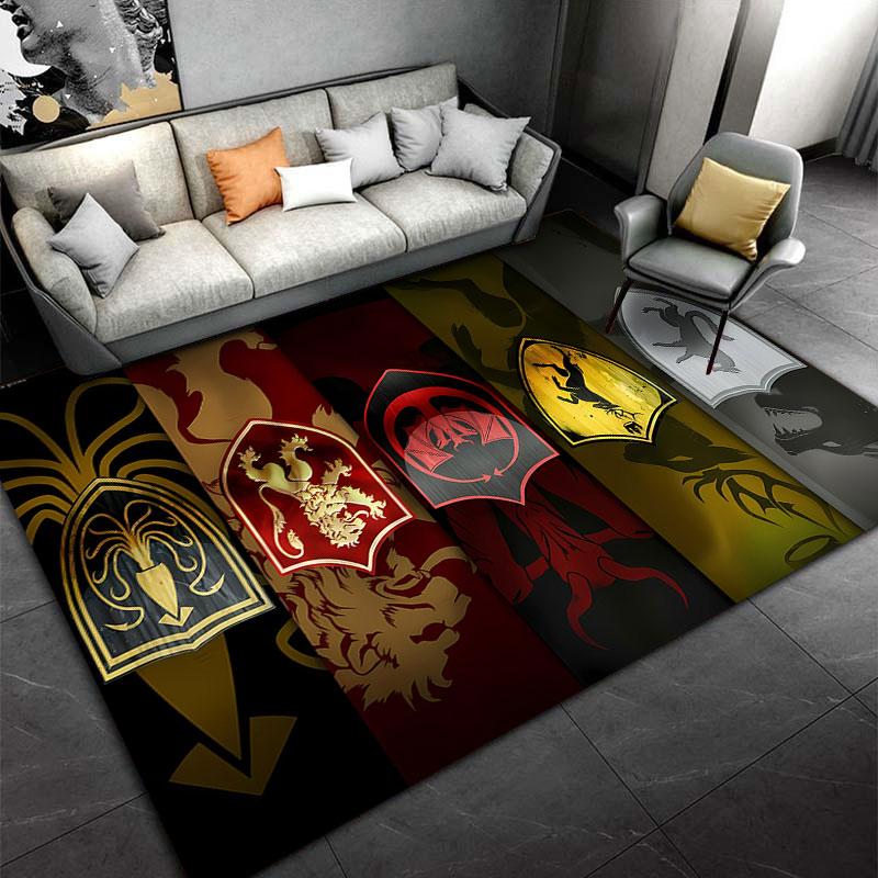 Five Heraldic House Shields Stacked in Banner Rows Accent Carpet, Medieval Emblem Crest Style Design, Cozy Accent Rug Accent and All Seasons Gift