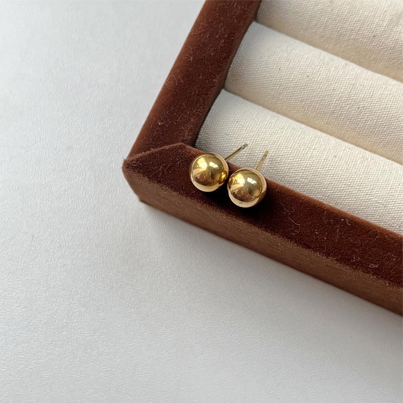 Minimalist 18k Gold Small Bean Round Titanium Steel Stud Earrings For Women